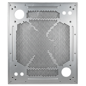 ventilation metal sheet piece for a refrigerator - showing stamped perforations and mounting points